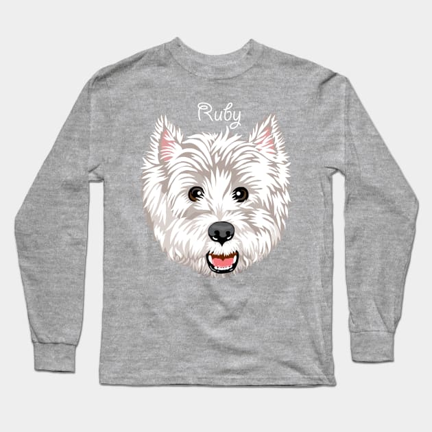 Ruby the westie  (please message me BEFORE you order to add your own name) Long Sleeve T-Shirt by MichellePhong